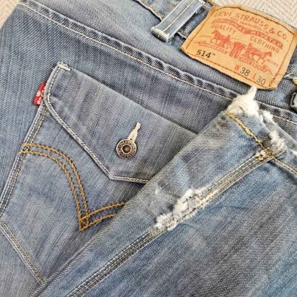 Levis 514 Jeans Men 38x30 Silver Blue Slim Straight Flap Pocket Denim Pants VTG - Picture 8 of 16